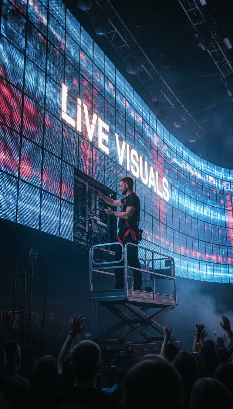 Video engineer working on an LED wall at a live event