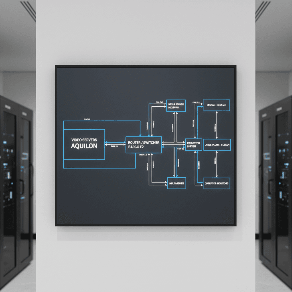 Detailed line diagram of a video signal path in a technical workspace.