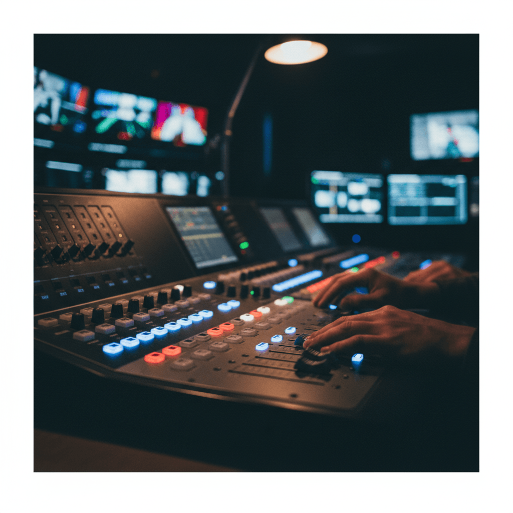 Video engineer operating a broadcast switcher