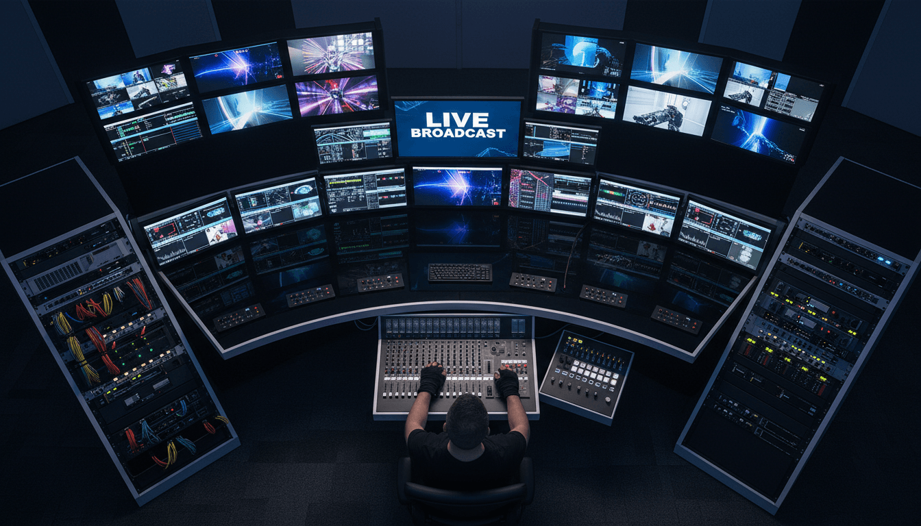 Video engineer working the switcher at a live outdoor event